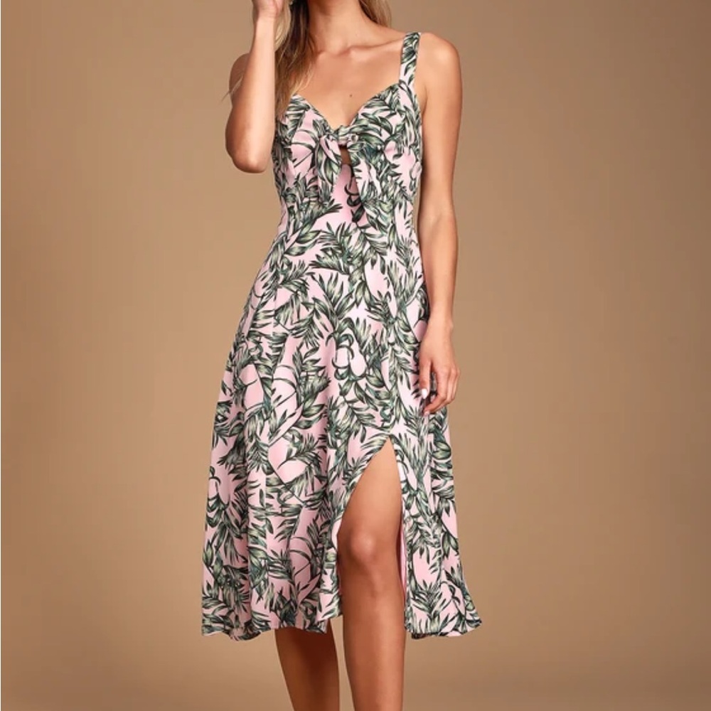 Tropical Pink and Green Midi Dress XS
